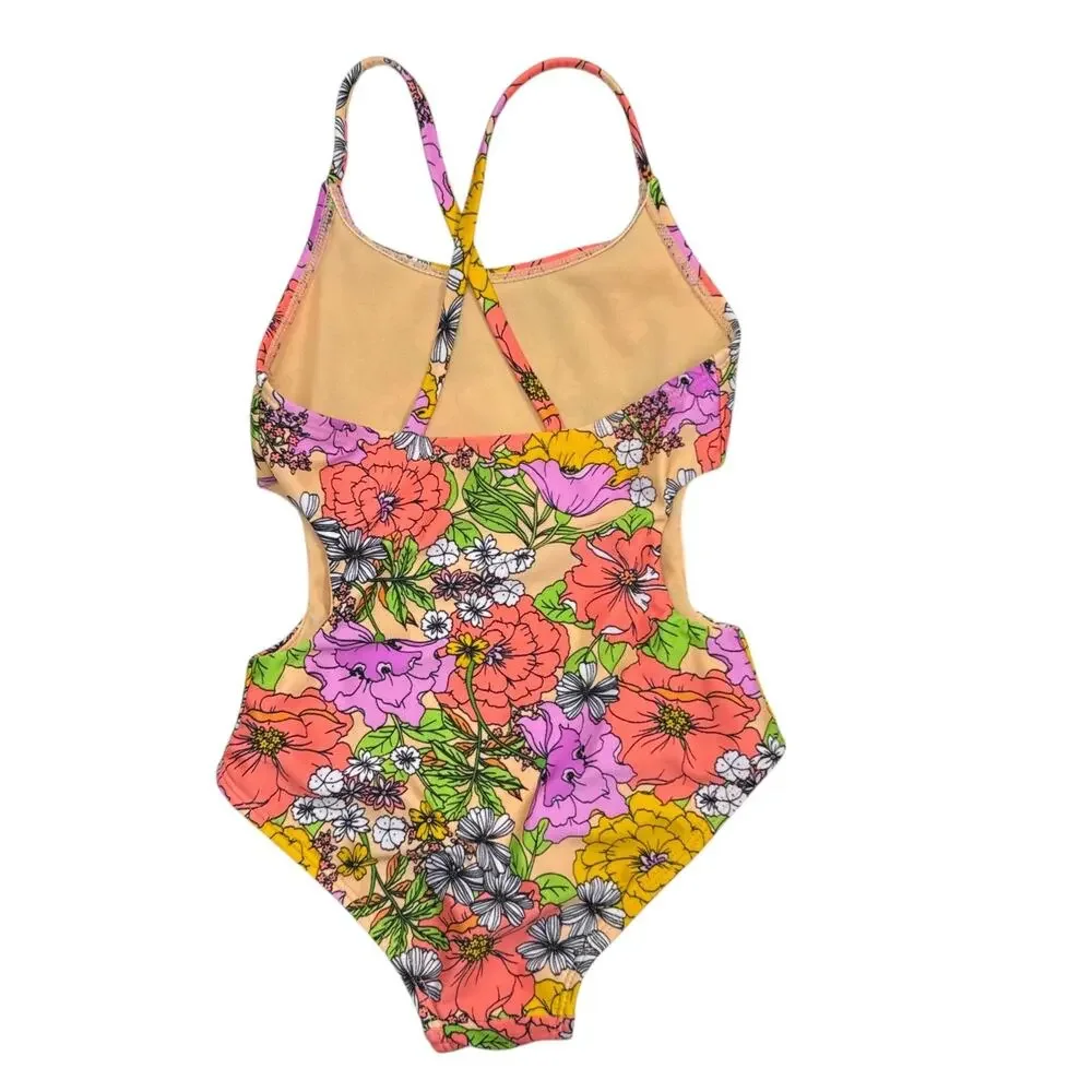 Cat & Jack Girl's Bold Blooms Cutout One Piece Swimsuit XS (4/5)
